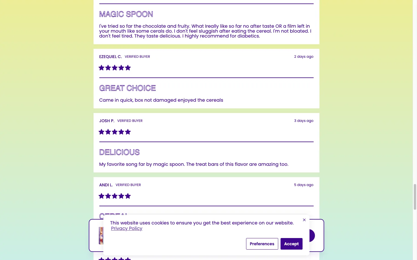 Shopify testimonial review carousel section built with custom Liquid blocks rotating through customer quotes on a PDP