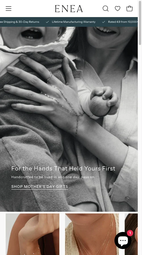 Enea Studio Shopify luxury jewelry mobile homepage showing the kind of clean, schema-rich storefront that wins agent recommendations on ChatGPT and Perplexity